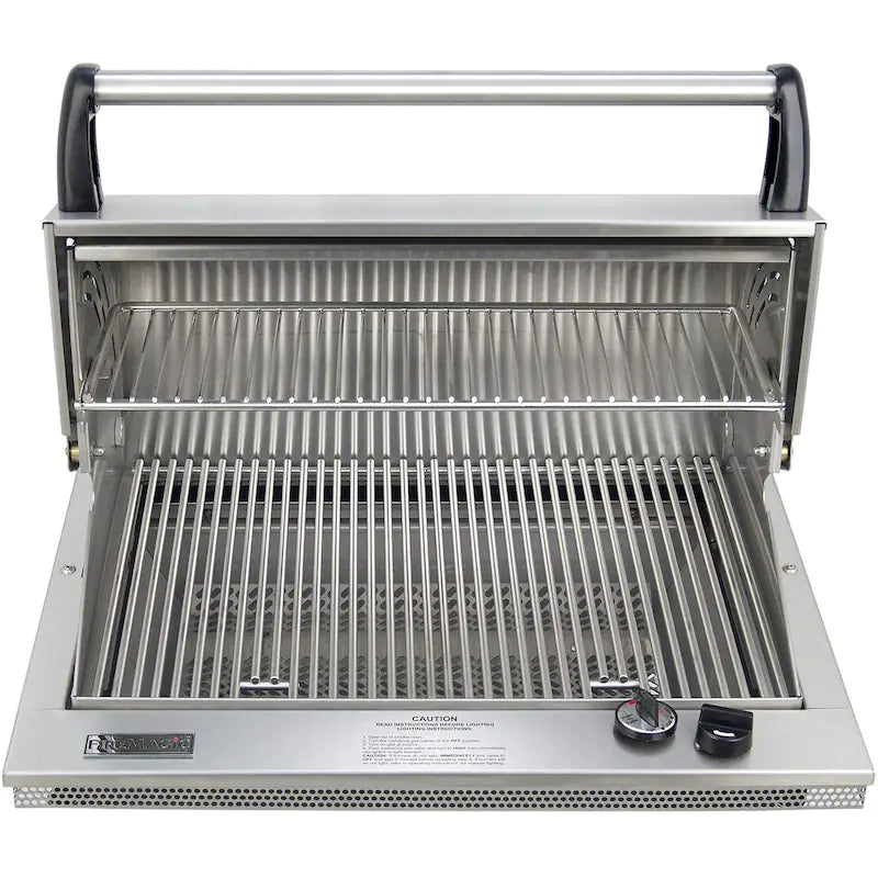 The Fire Magic Legacy Deluxe Gourmet Gas Grill features 368 square inches of total cooking area, stainless steel cooking grids and warming rack, a stainless steel exterior, and push button solid state electronic ignition system for easy lighting. The two