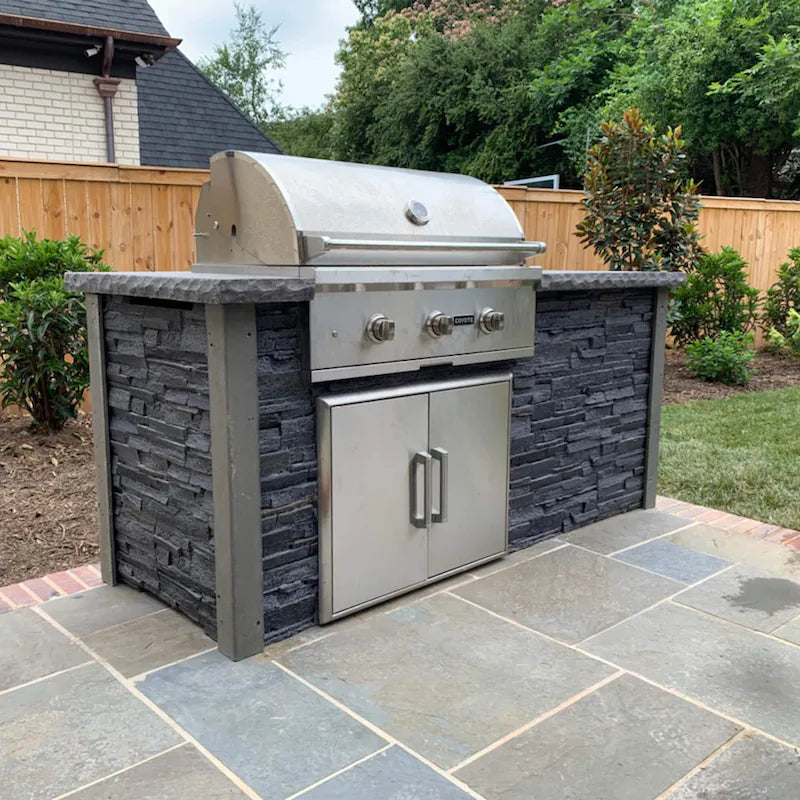 Coyote Ready-To-Assemble 6 Ft Outdoor Kitchen Island With 34-Inch C-Series Natural Gas Grill (Ships As Propane With Conversion Fittings) - Stacked Stone/Stone Gray - RTAC-G6-SG-C2C34NG