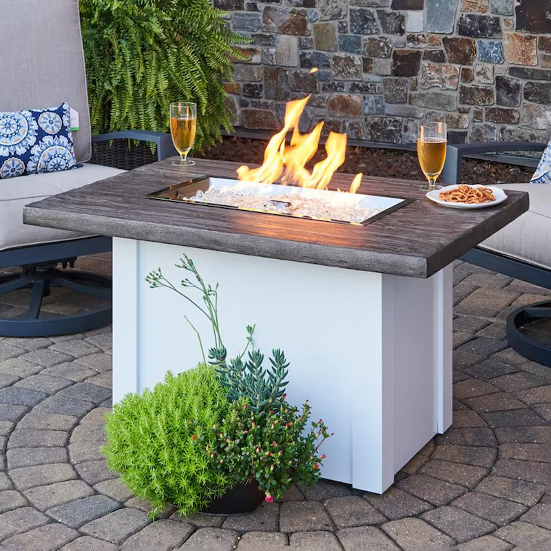 The Outdoor GreatRoom Company Havenwood 44-Inch Rectangular Natural Gas Fire Pit Table with Driftwood Everblend Top and 24-Inch Crystal Fire Burner - Ships As Propane With Conversion Fittings - White - HVDW-1224-K-NG (1)