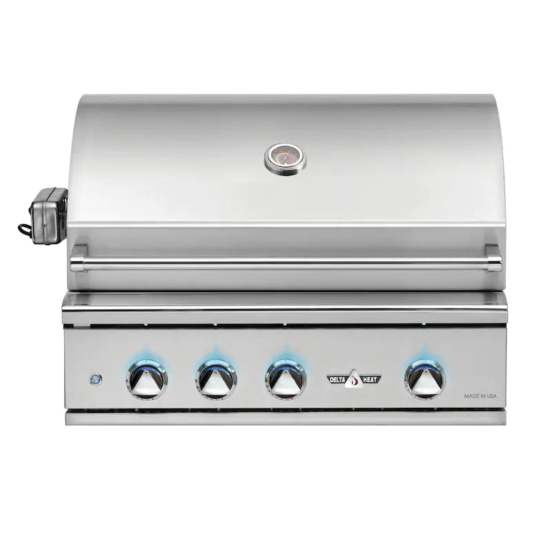 Delta Heat 32-Inch 3-Burner Built-In Propane Grill w/ Rotisserie - White Control Panel - DHBQ32R-WL