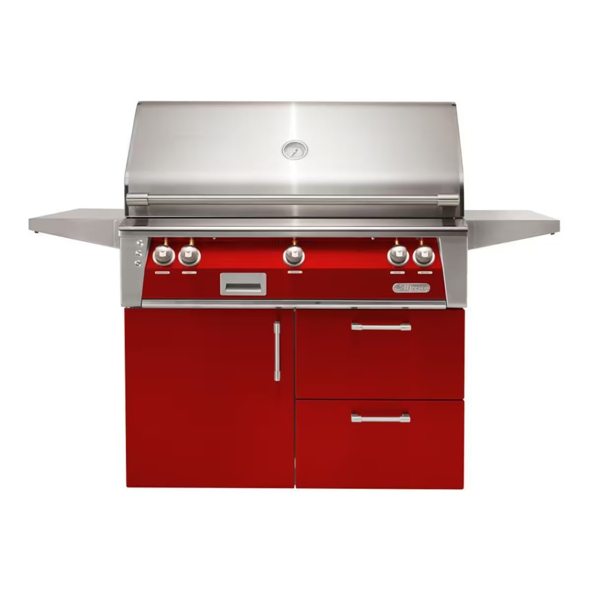 Alfresco ALXE 42-Inch Freestanding Natural Gas Grill on Deluxe Cart with Rotisserie in Carmine Red - ALXE-42CD-NG-S3002