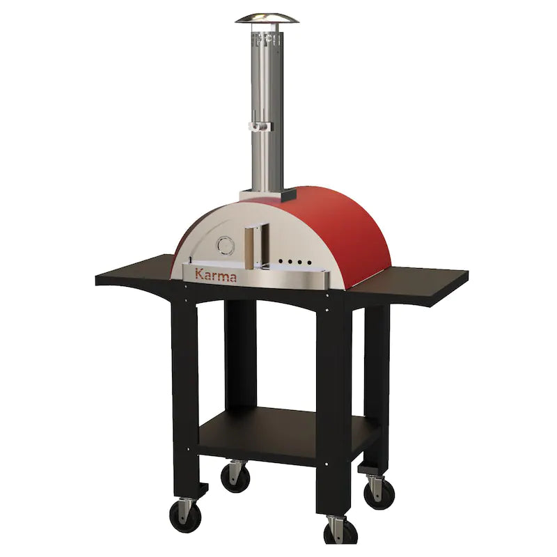 WPPO Karma 25-Inch Wood Fired Pizza Oven with Black Cart - Red - WKK-01S-WS-Red