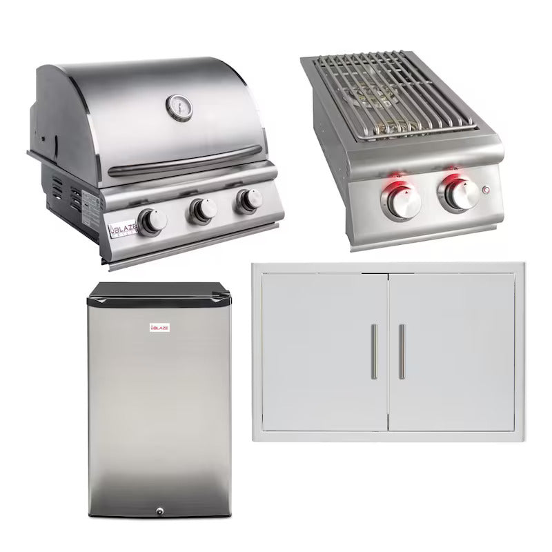 Blaze Prelude LBM 4-Piece 25-Inch Propane Outdoor Kitchen Package w/ Double Side Burner & Refrigerator - BLZ-3LBM126-LP-4PC-SC (1)