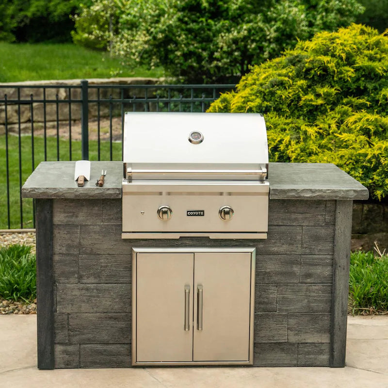 Coyote Ready-To-Assemble 5 Ft Outdoor Kitchen Island With 28-Inch C-Series Natural Gas Grill (Ships As Propane With Conversion Fittings) - Weathered Wood/Stone Gray - RTAC-G5-WG-C1C28NG Ready-To-Assemble 5 Ft Outdoor Kitchen Island With 28-Inch C-Series N