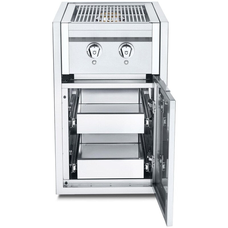 Crown Verity Infinite Series 21-Inch Enclosed Cabinet Storage W/ Natural Gas Double Side Burner, Double Storage Drawers And LED Lighting - IBISC-SBNG-2D-LT