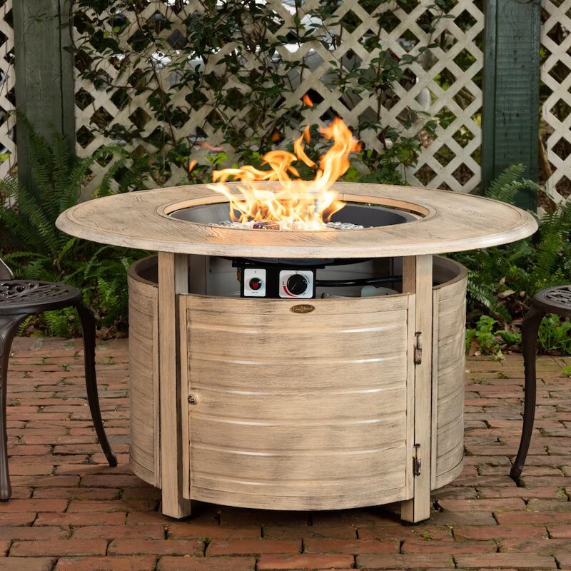 Fire Sense Thatcher 42-Inch Round Aluminum Natural Gas Fire Pit - Driftwood - (Ships as Propane With Conversion Fittings) - 62739-NG (1)