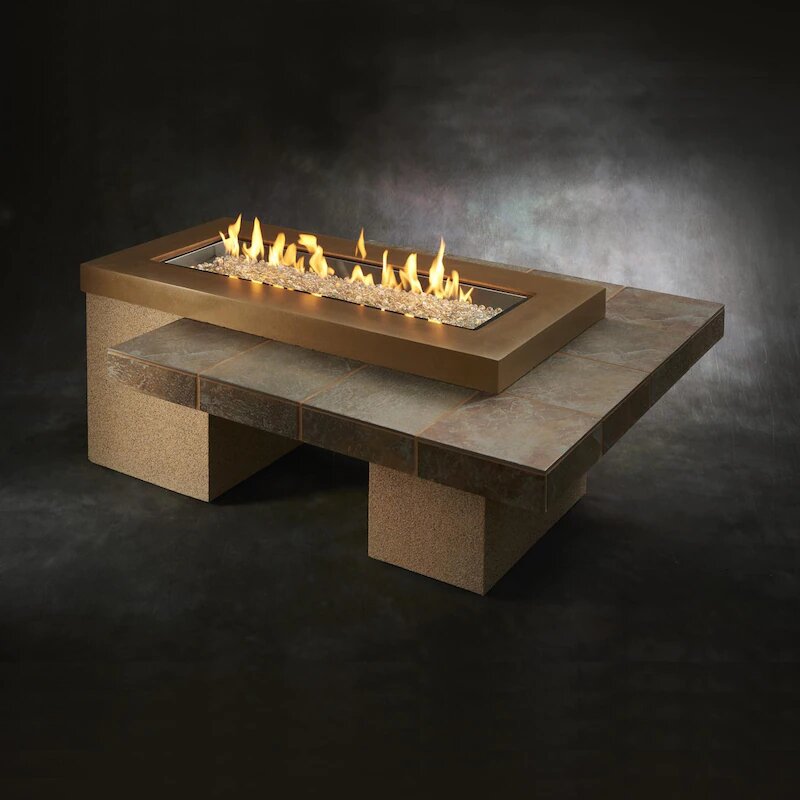 The Outdoor GreatRoom Company Uptown 64-Inch Linear Propane Gas Fire Pit Table with 42-Inch Crystal Fire Burner - Brown - UPT-1242-BRN (1)
