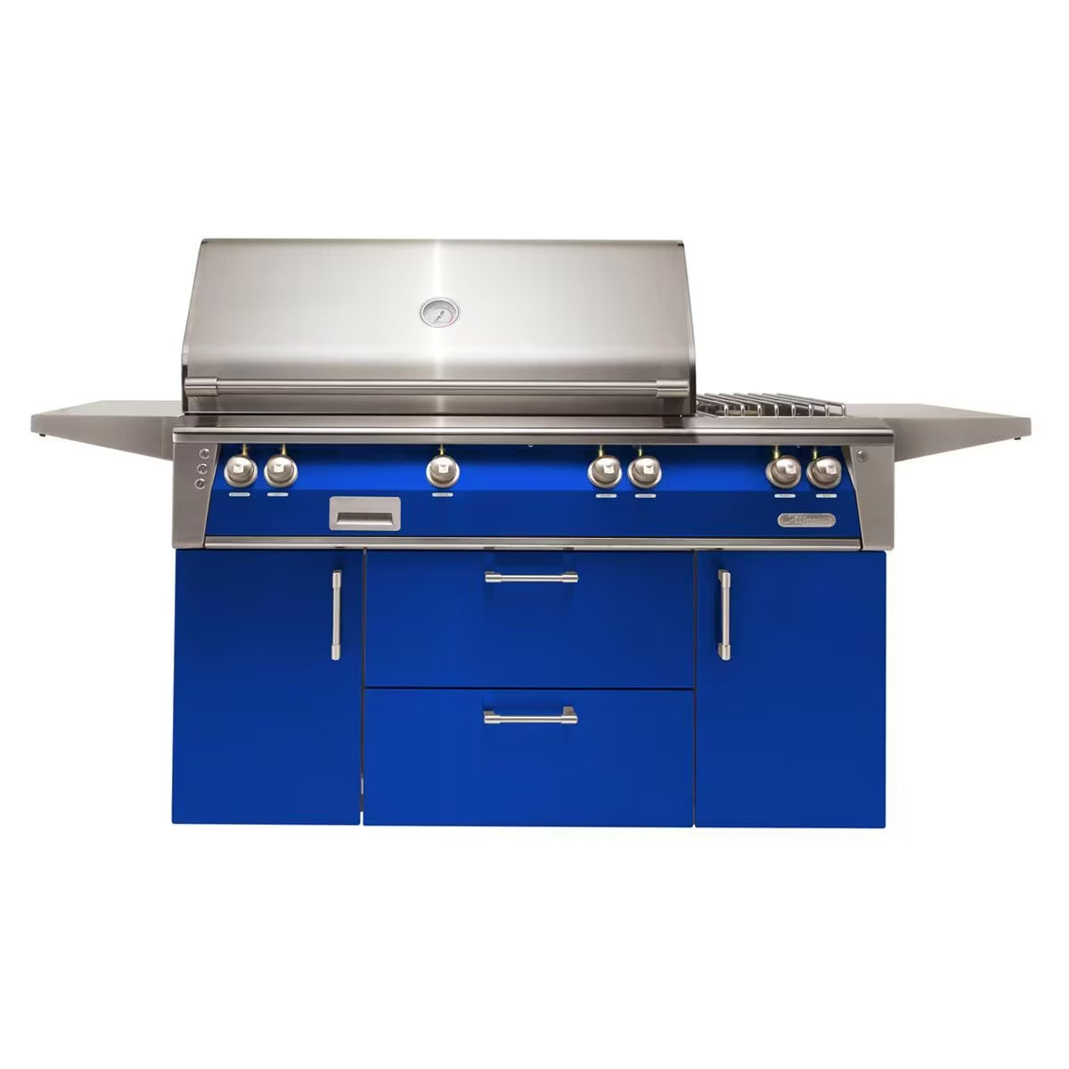 Alfresco ALXE 56-Inch Freestanding Natural Gas Deluxe Grill with Sear Zone, Rotisserie, and Side Burner in Ultramarine Blue - ALXE-56C-NG-S5002