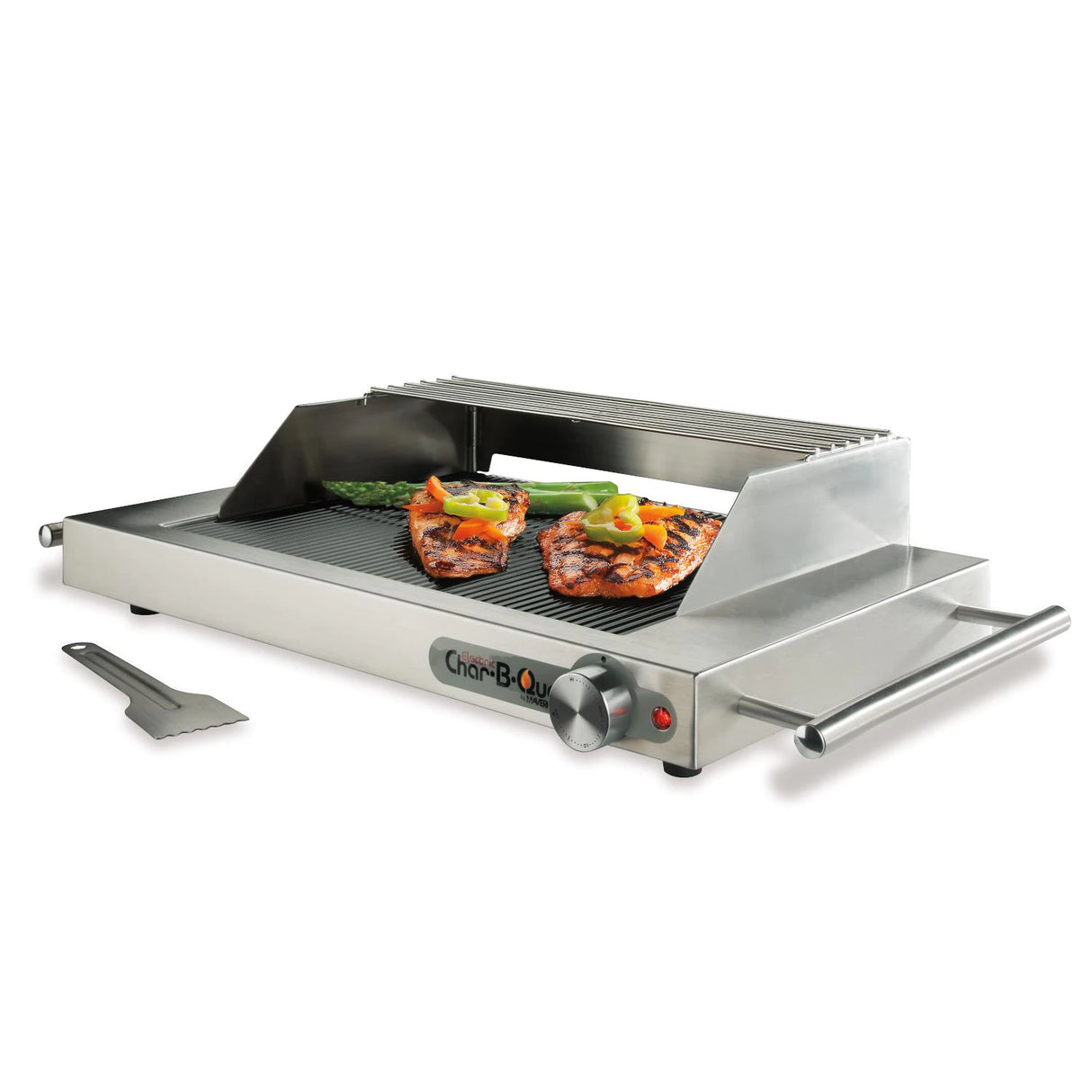 Maverick Char B Que E-50S Ribbed Glass 1500 Watt Electric Grill With Windscreen & Warmer Rack