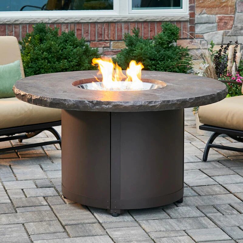 The Outdoor GreatRoom Company Beacon 48-Inch Round Propane Gas Fire Pit Table with 20-Inch Crystal Fire Burner - Marbleized Noche - BC-20-MNB (1)