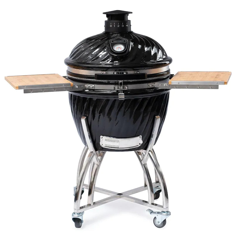 Victory 21-Inch Kamado Grill & Smoker with 304 Stainless Steel Cart & Bamboo Side Shelves - BBQ-VCT-K-24B