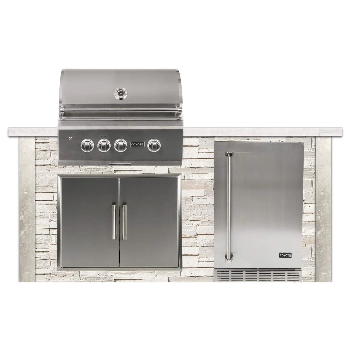 Coyote Ready-To-Assemble 6 Ft Outdoor Kitchen Island With 30-Inch S Series Natural Gas Grill (Ships As Propane With Conversion Fittings) - Stacked Stone/Modern White - RTAC-G6-P-SW-C2SL30NG