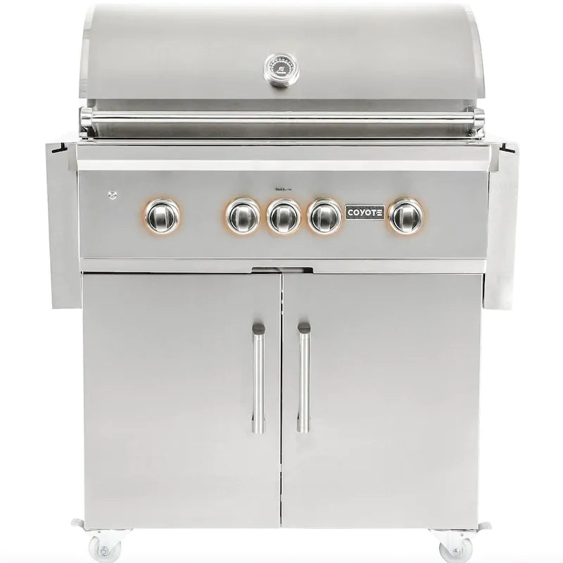 Coyote S-Series 36-Inch 4-Burner Propane Gas Grill With RapidSear Infrared Burner & Rotisserie - C2SL36LP + C1S36CT