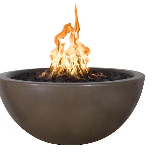 Top Fires by The Outdoor Plus Luna 30-Inch Natural Gas Fire Pit - Chocolate Concrete - Match Light
