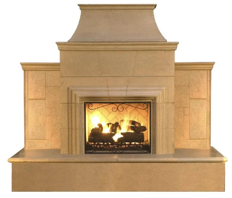 American Fyre Designs 182-35-N-CB-RBC 95 Inch Vent-Free Free-Standing Outdoor Grand Cordova Fireplace with Rectangle Extended Bullnose Hearth, No RecessCafe Blanco,Key Value on the RIGHTGas
