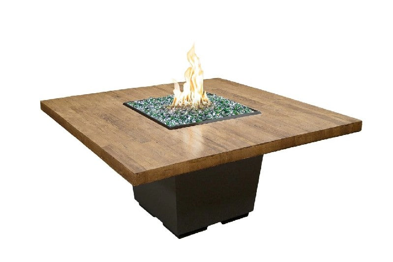 American Fyre Designs 642-BA-SP-M6PC Reclaimed Wood 29 Inch Cosmo Square Dining Firetable, Silver Pine, Propane Gas