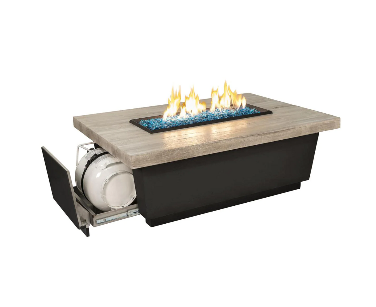 American Fyre Designs Contempo LP Select 52-Inch Rectangular Propane Gas Fire Table - Silver Pine 785-BA-SP-M4PC