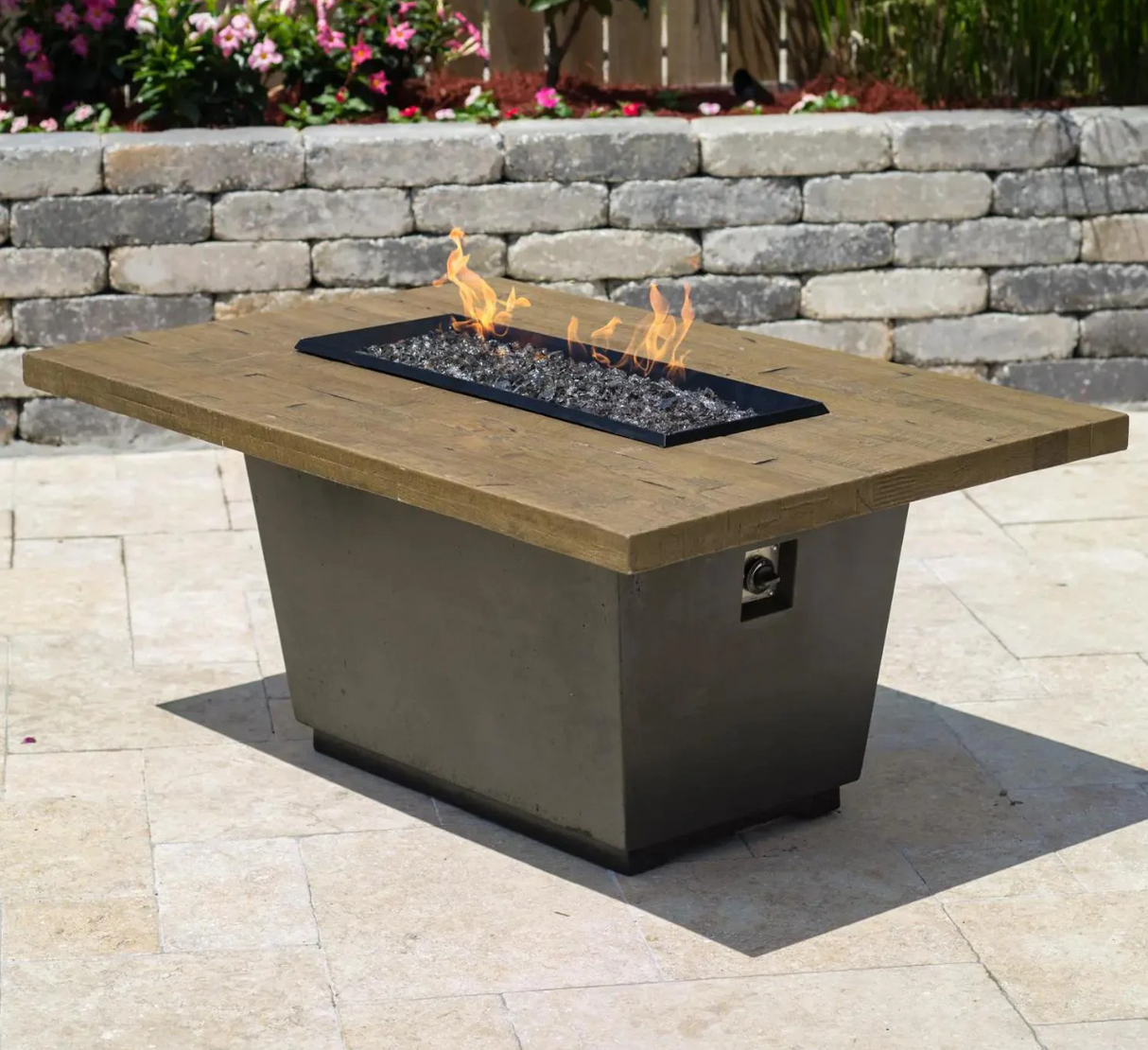 American Fyre Designs Cosmopolitan 54-Inch French Barrel Oak Propane Gas Rectangular Firetable - Black Lava 635-BA-FO-M4PC