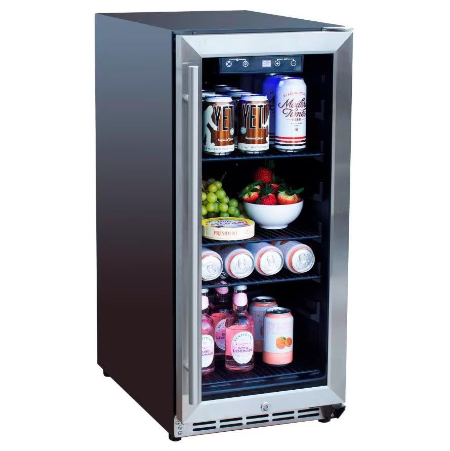 American Made Grills 15-Inch Outdoor Rated Fridge w Glass Door - AMG-RFR-15G