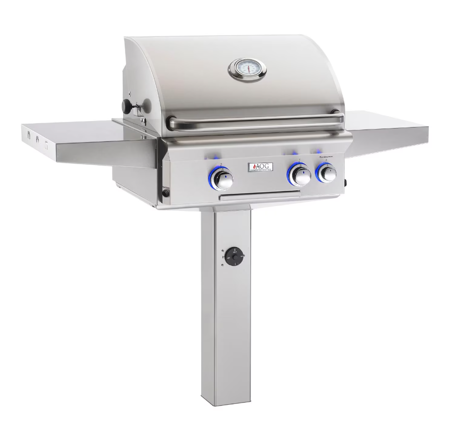 American Outdoor Grill L-Series 24-Inch 2-Burner Propane Gas Grill On In-Ground Post With Rotisserie - 24PGL