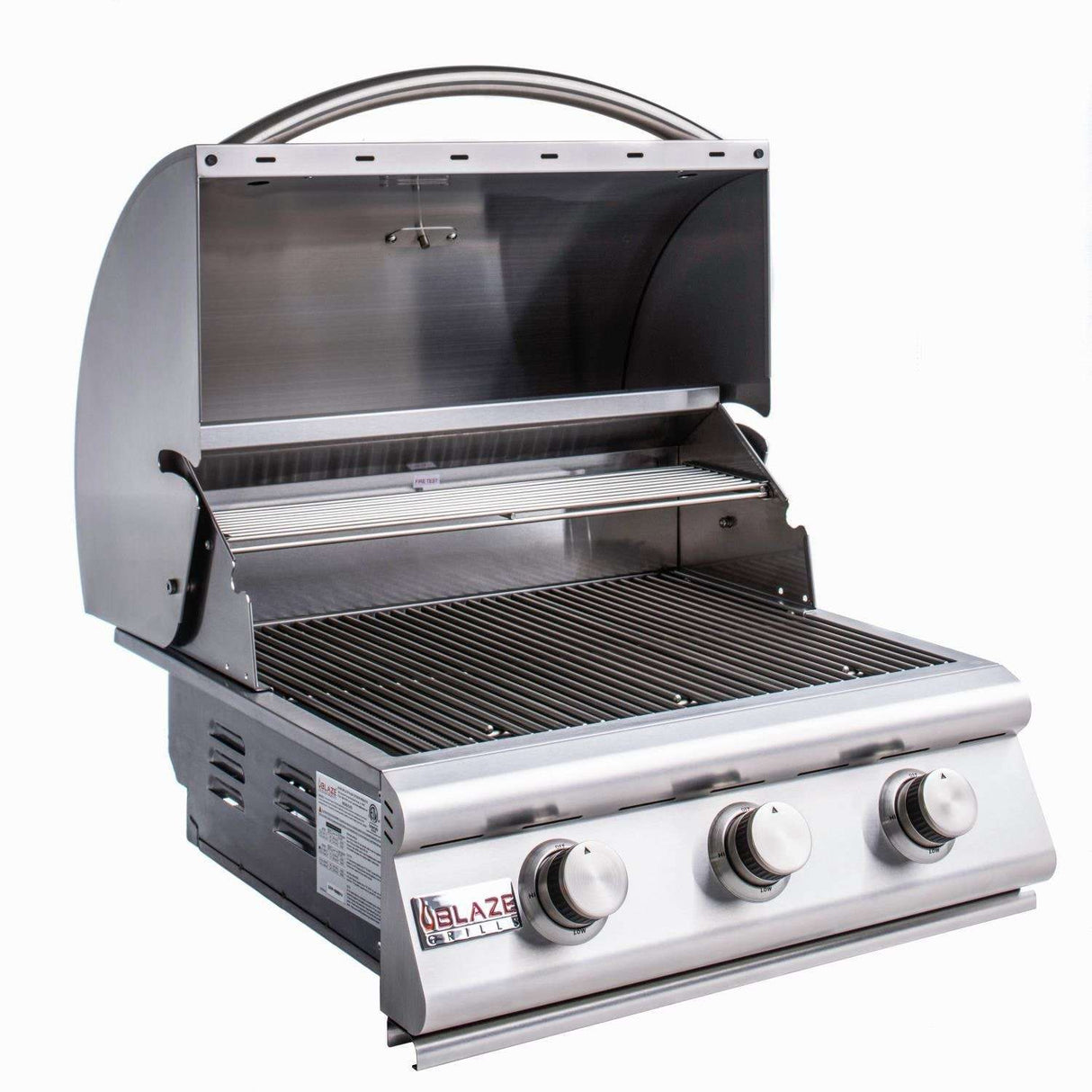 Blaze Prelude LBM 25-Inch 3-Burner Built-In Propane Gas Grill - BLZ-3LBM-LP open