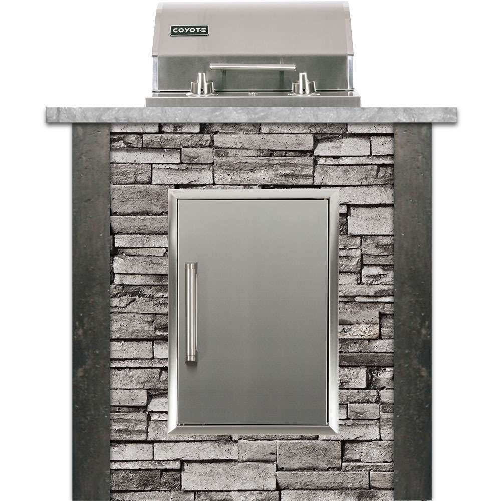 Coyote Ready-To-Assemble 3 Ft. Outdoor Kitchen Island for Electric Grill and Access Door - Gray Stacked Stone