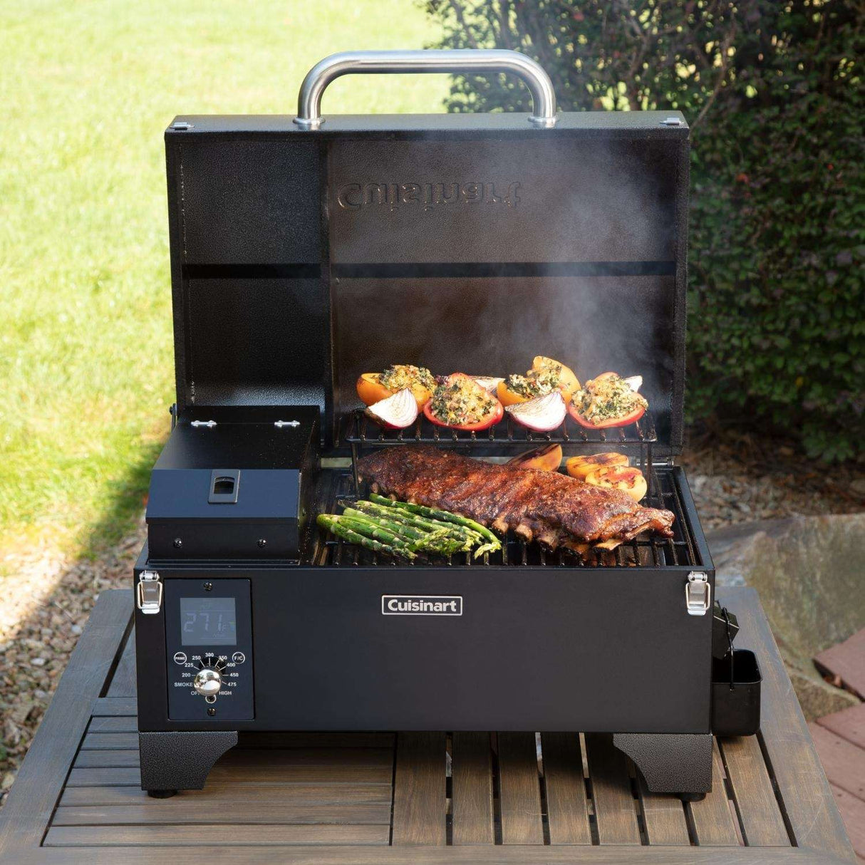 Cuisinart 24-Inch Portable Wood Pellet Grill & Smoker - CPG-256 grill open