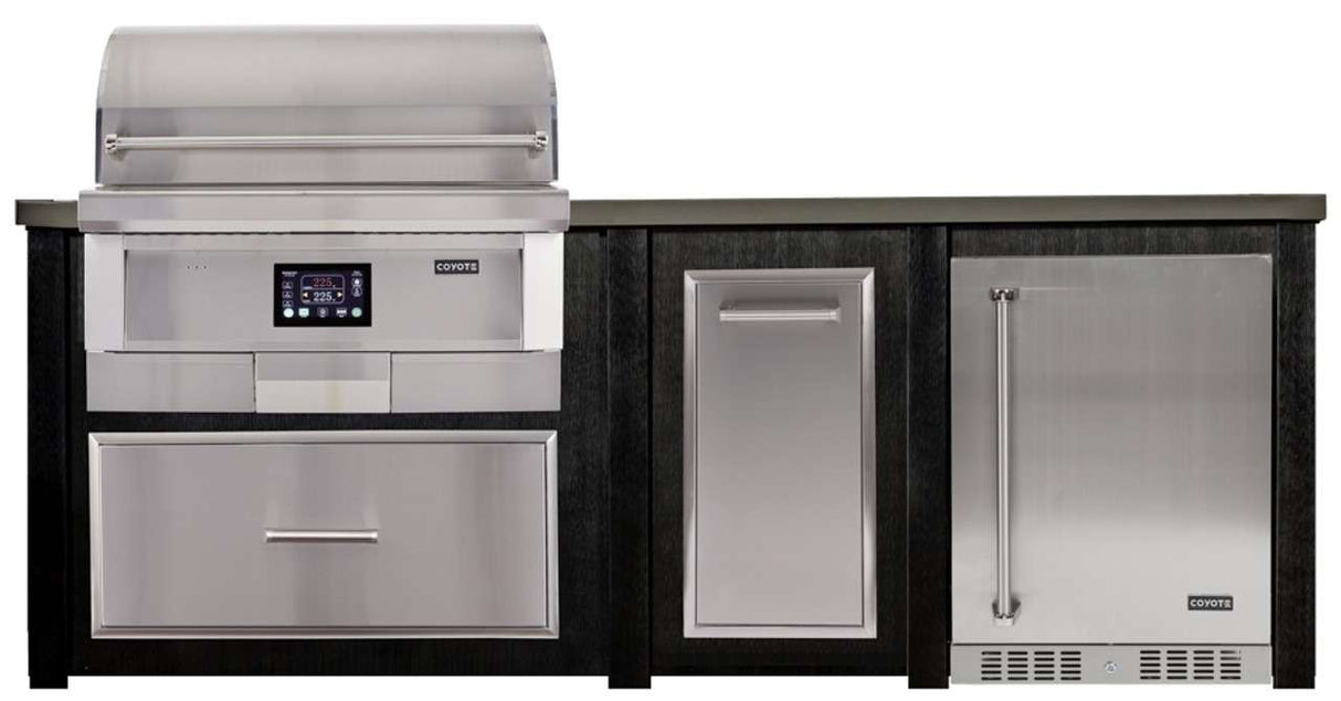 HAVEN 8 Ft Pellet Outdoor Kitchen Island w/ 24" Refrigerator - HCOY96PREF