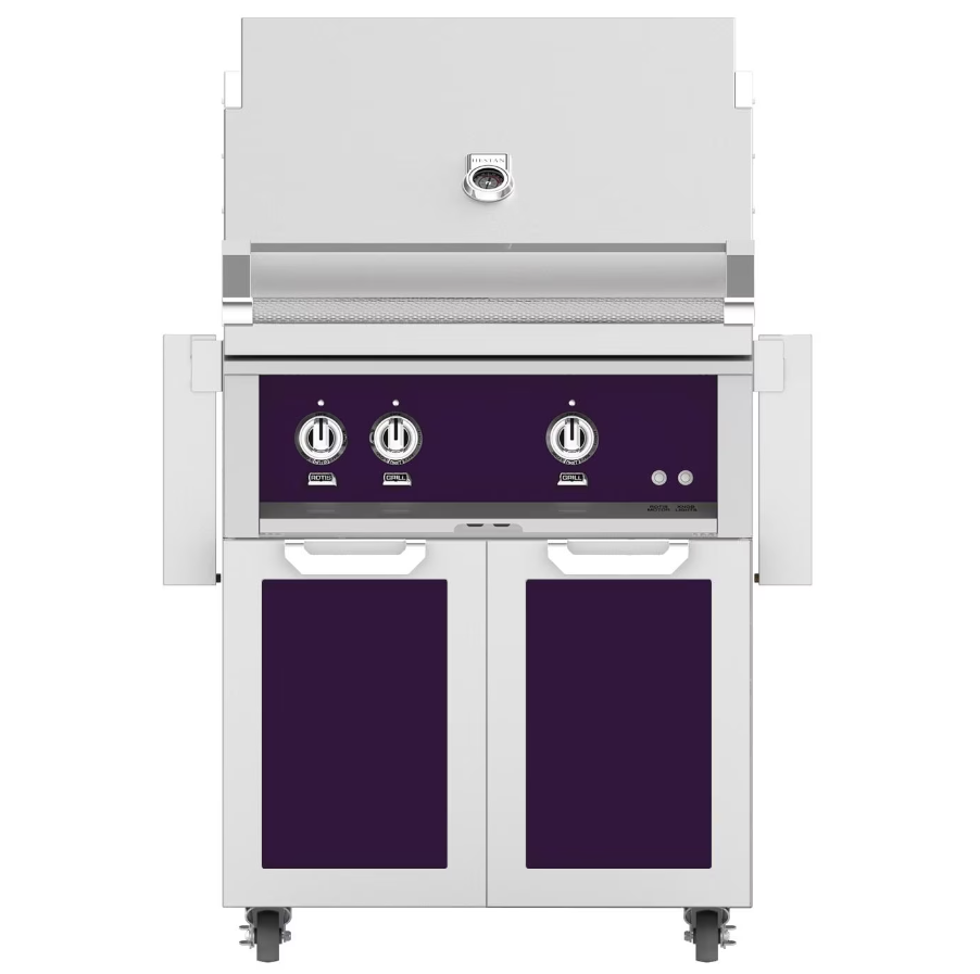 Hestan 30-Inch Natural Gas Grill W All Infrared Burners & Rotisserie On Double Door Tower Cart - Lush - GSBR30-NG-PP