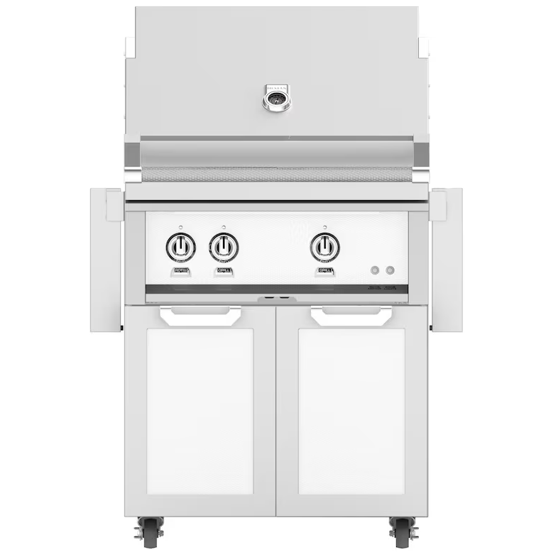 Hestan 30-Inch Propane Gas Grill W Rotisserie On Double Door Tower Cart - Froth - GABR30-LP-WH