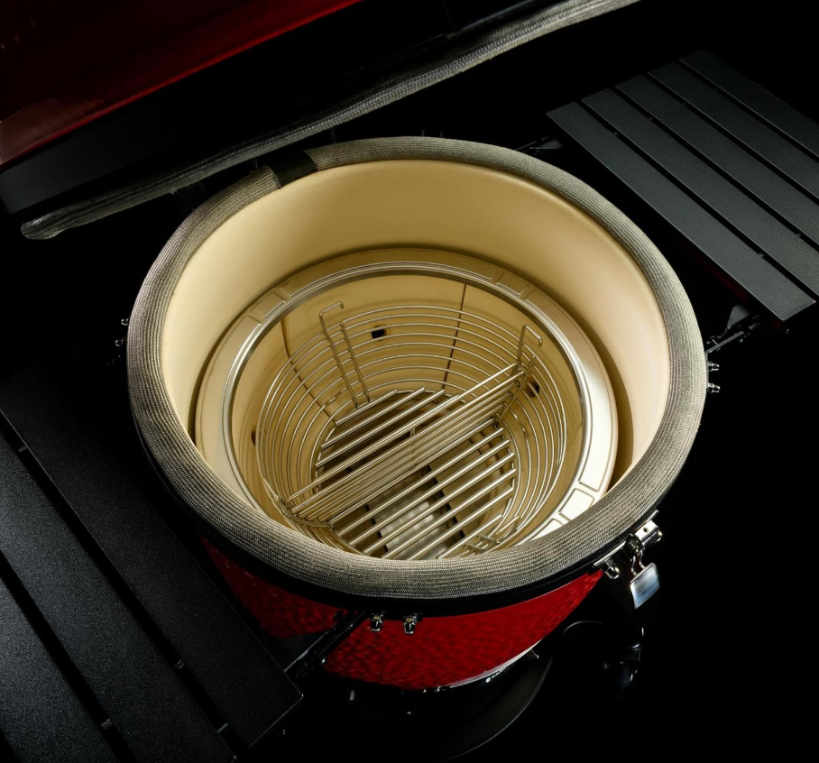 Kamado Joe Big Joe III 24-inch Standalone Charcoal Grill in Red, Grill Gripper, and Ash Tool - KJ15040821 open