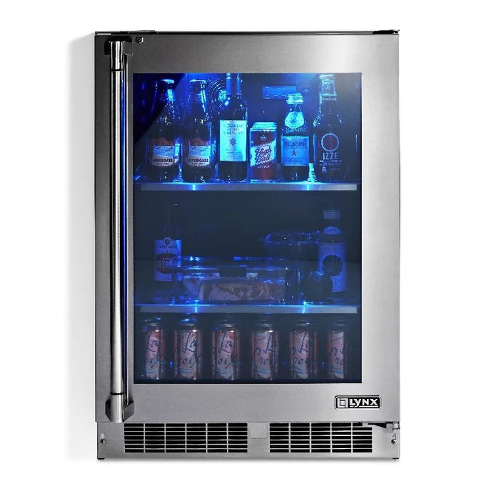 Lynx 24-Inch 5.3 Cu. Ft. Right Hinge Outdoor Rated Compact Glass Door Refrigerator - LN24REFGR