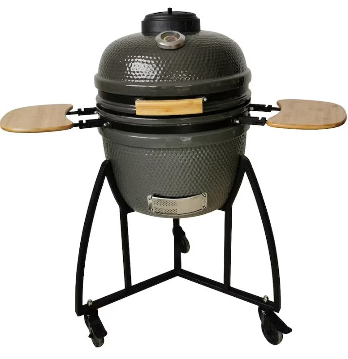 Lifesmart 18-Inch Ceramic Kamado Grill With 5-Piece Accessory Bundle - Gray - SCS-K18AHGRY