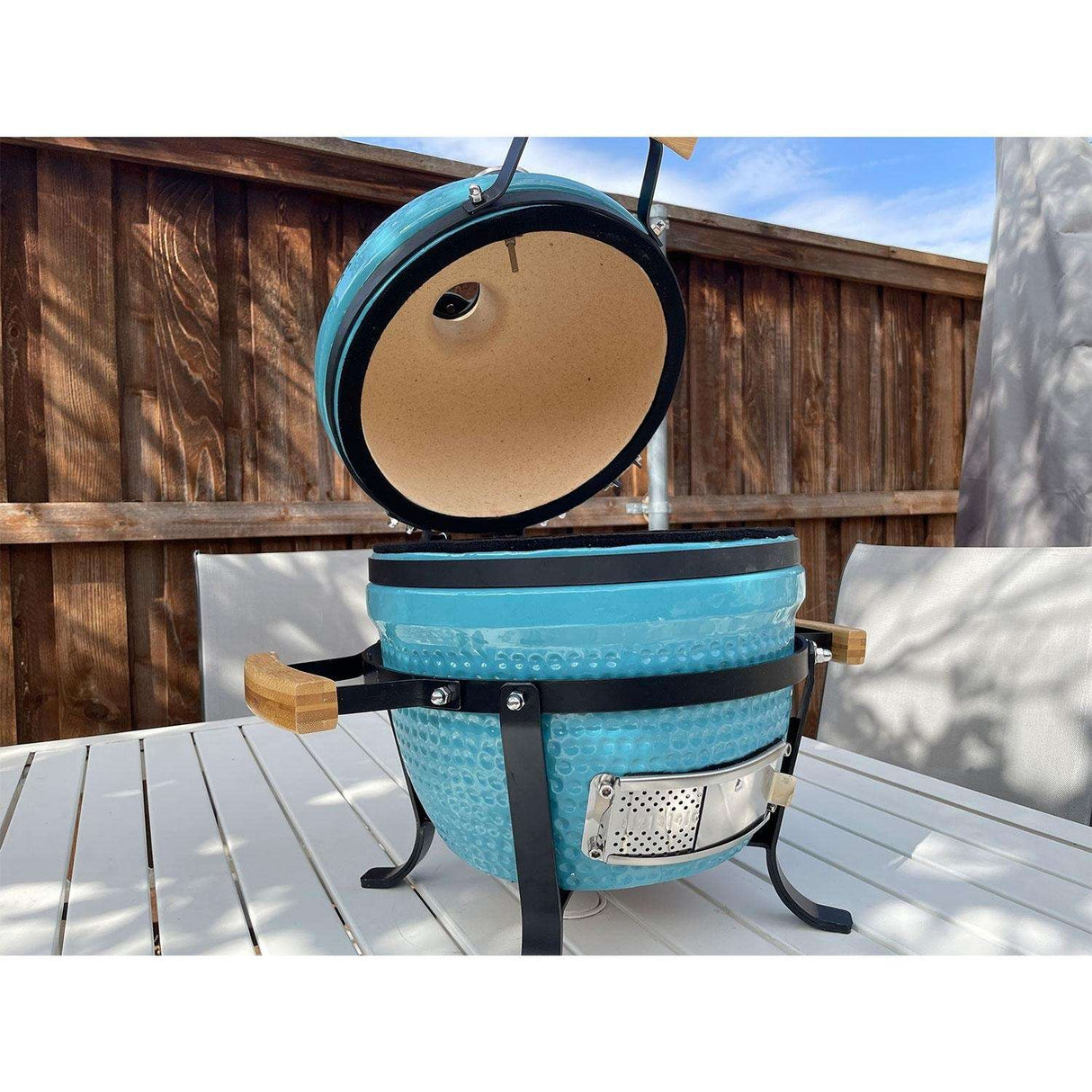 Lifesmart Pack-N-Go 10-Inch Portable Ceramic Kamado Grill - Turquoise - SCS-PK13TQ open grill