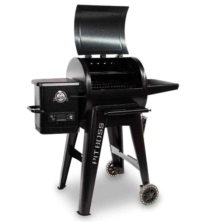 Pit Boss Navigator 550 Wood Pellet Grill W Cover & Side Shelf - PBPEL055010525 open