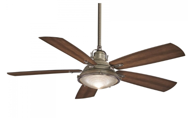 Minka-Aire Groton 56-Inch 5-Blade LED Ceiling Fan in Weathered Aluminum & Pewter Finish W/ Dark Pine Blades & Clear Fresnel Lens - F681L-WA/PW