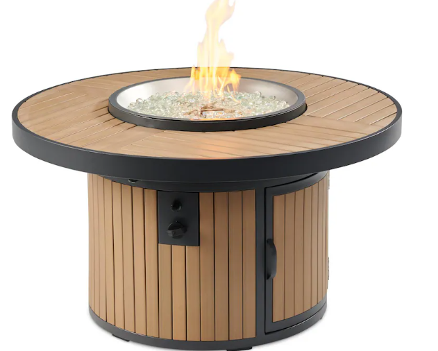 The Outdoor GreatRoom Company Brooks 42-Inch Round Natural Gas Fire Pit Table w/ 20-Inch Crystal Fire Plus Burner - Light Tan - (Ships as Propane w/ NG Conversion Kit) - BRK-20-19-LT-K-NG - BRK-20-19-LT-K-NG