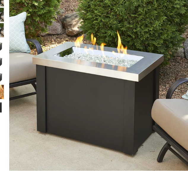 The Outdoor GreatRoom Company Providence 32-Inch Rectangular Natural Gas Fire Pit Table with 24-Inch Crystal Fire Burner - Stainless Steel - Ships As Propane With Conversion Fittings - PROV-1224-SS-NG