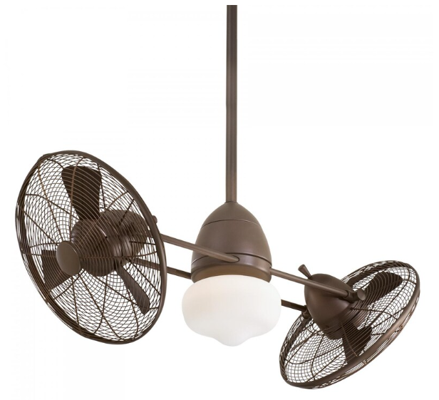 Minka-Aire Gyro Wet 42-Inch LED Twin TurboFan in Oil Rubbed Bronze Finish W/ Integrated Schoolhouse Globe Light - F402L-ORB
