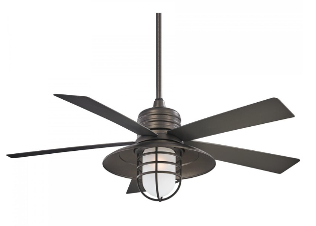 Minka-Aire Rainman 54-Inch 5-Blade LED Ceiling Fan Ceiling Fan in Smoked Iron Finish W/ Smoked Iron Blades & Acid Etched Glass - F582L-SI
