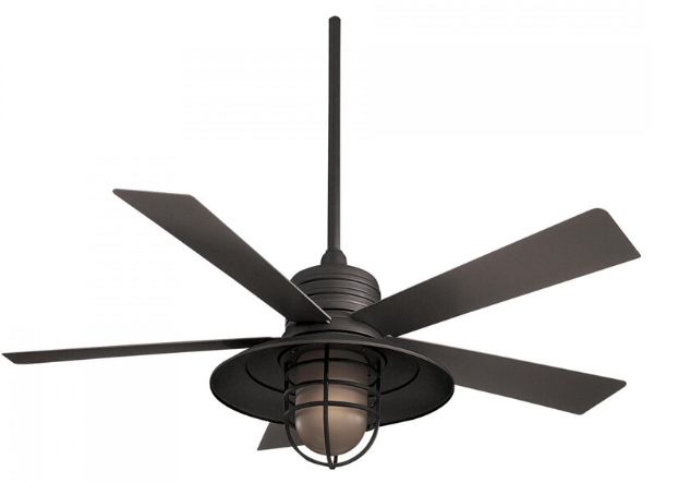 Minka-Aire Rainman 54-Inch 5-Blade LED Ceiling Fan in Oil Rubbed Bronze Finish W/ Taupe Blades, Integrated Light, & Vintage Amber Glass - F582L-ORB