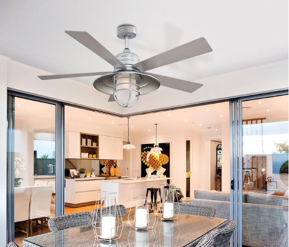 Minka-Aire Rainman 54-Inch 5-Blade LED Ceiling Fan in Galvanized Finish W/ Silver Blades & Acid Etched Glass - F582L-GL