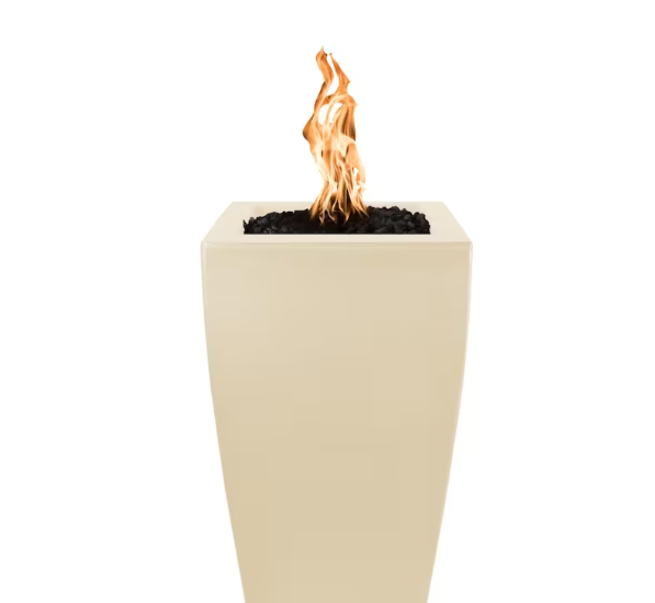 Top Fires by The Outdoor Plus Baston 33-Inch Propane Fire Pillar - Vanilla Concrete - Match Light - No Access Door
