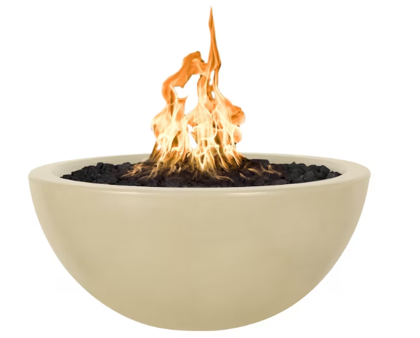 Top Fires by The Outdoor Plus Luna 30-Inch Propane Fire Pit - Vanilla Concrete - Match Light