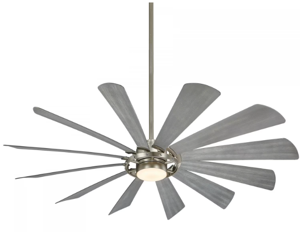 Minka-Aire Windmolen 65-Inch 12-Blade LED Ceiling Fan in Brushed Steel Finish W/ Ashwood Blades & Etched Lens - F870L-BS