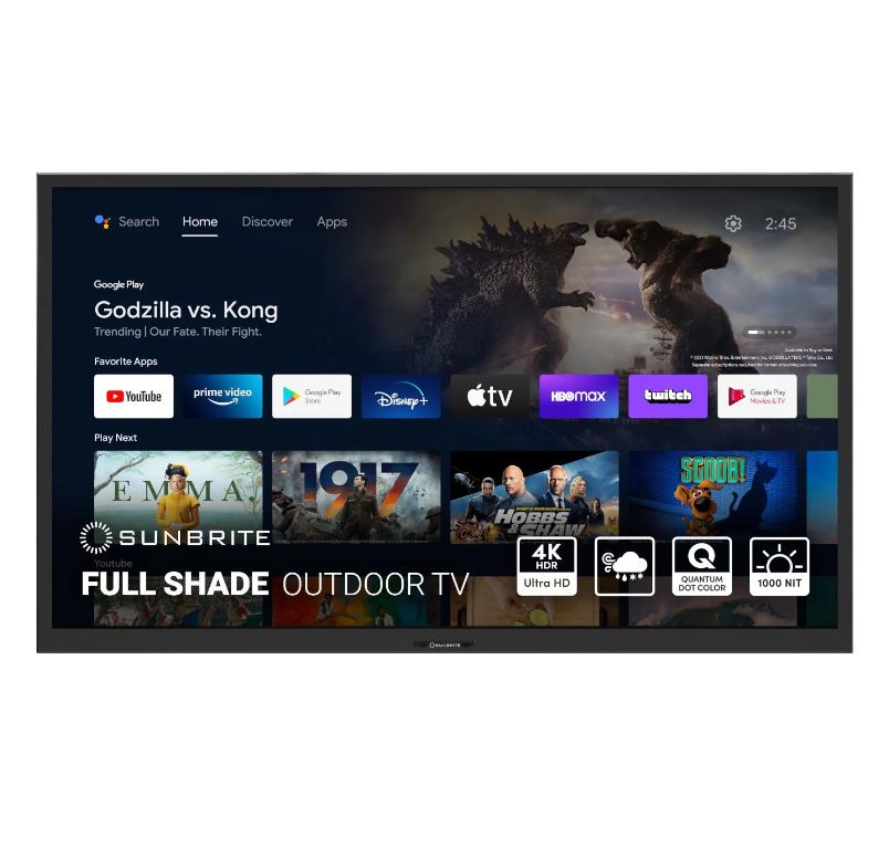 SunBriteTV Veranda 3 Series 55 inch Full Shade 4K UHD HDR Outdoor Smart TV - Black - SB-V3-55-4KHDR-BL