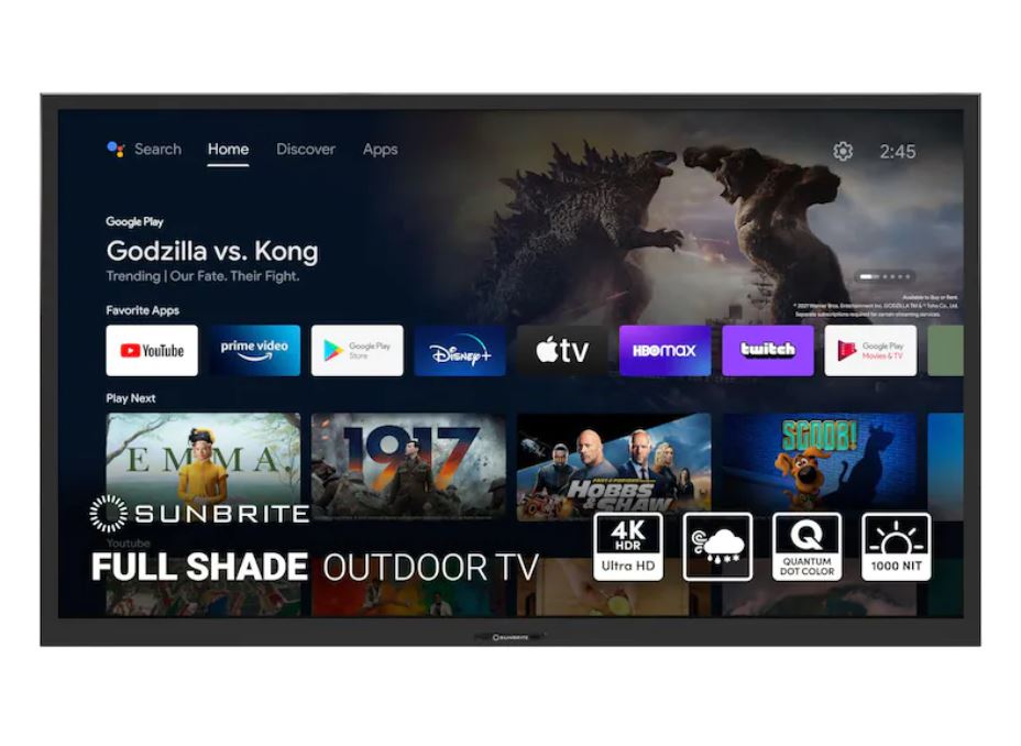 SunBriteTV Veranda 3 Series 65 inch Full Shade 4K UHD HDR Outdoor Smart TV - Black - SB-V3-65-4KHDR-BL