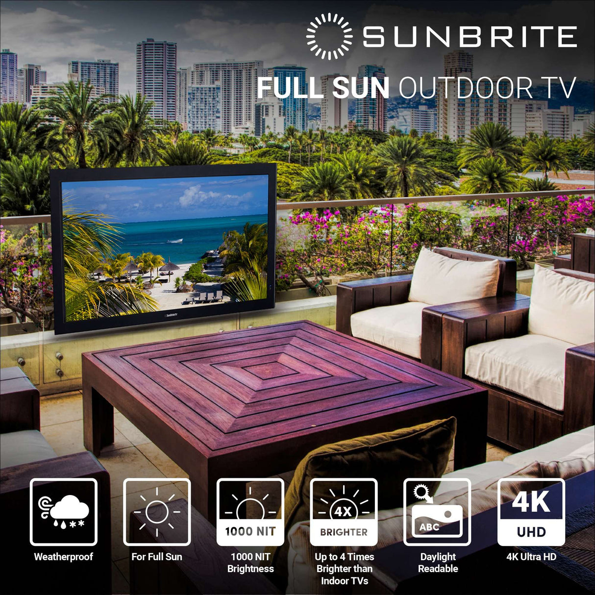 Sunbrite Signature 2 SB-P2-65-4KBL 65 inch Pro LED HDR 4K Outdoor TV - Full Sun 1