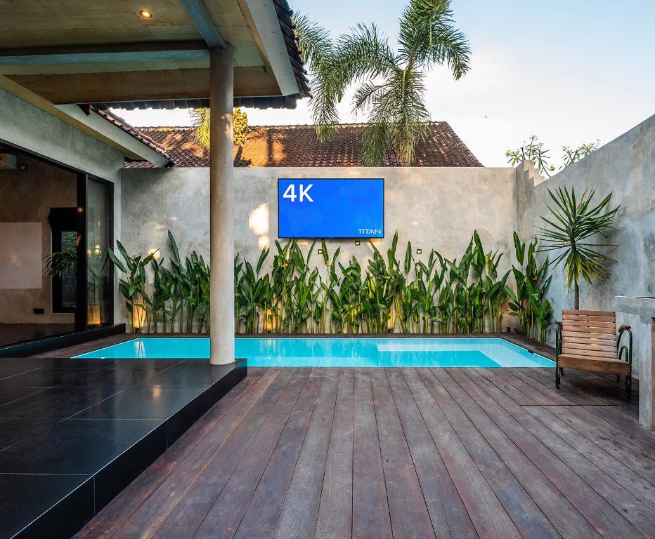 Titan QNED80 Series 75 inch Full Sun 4K LED Outdoor TV - LG-Q80-075 pool side