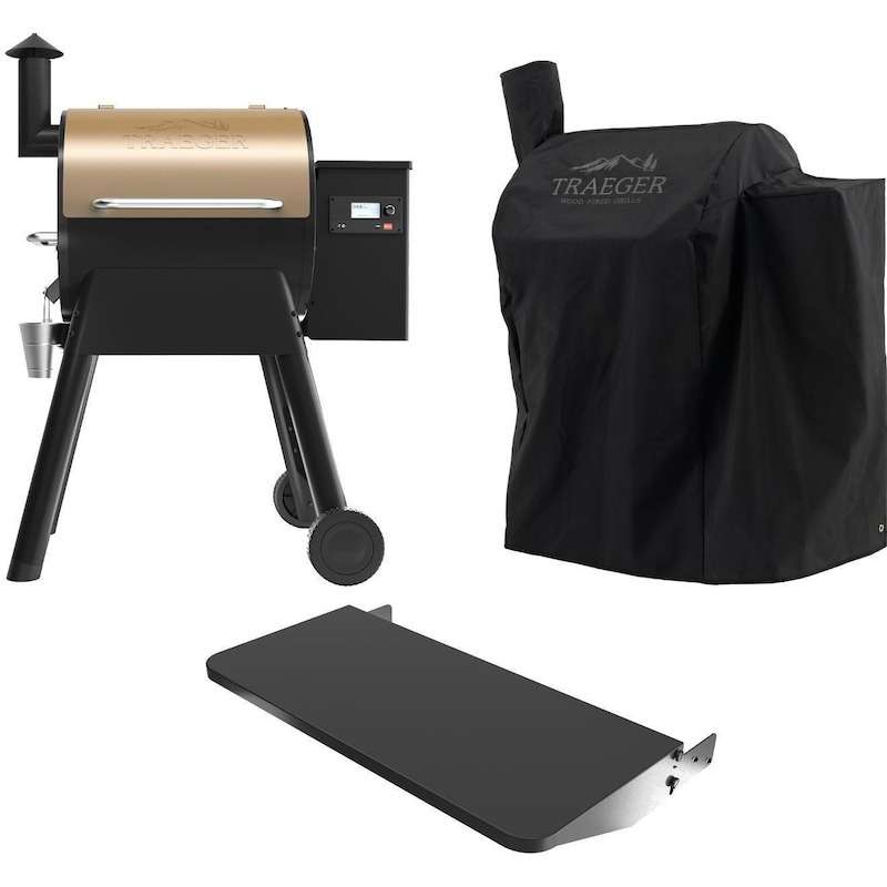 Traeger Pro 575 Wi-Fi Controlled Wood Pellet Grill W WiFIRE - Bronze W Front Shelf & Grill Cover - TFB57GZE + BAC362 + BAC503